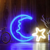 Moon and star neon sign